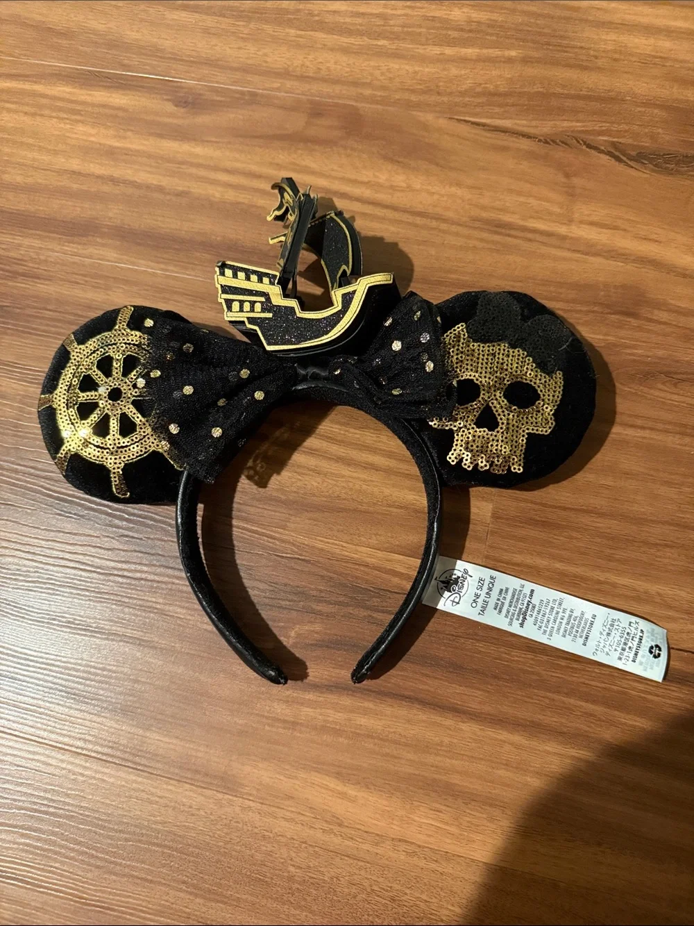 Disney Black & Gold Pirate Ship Sequin Ear Headband